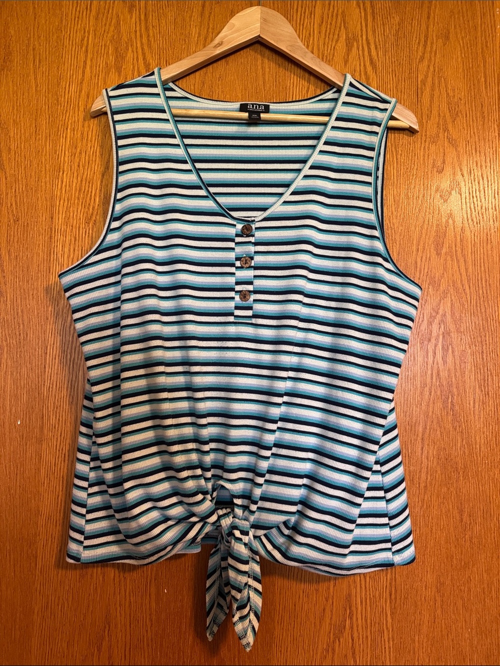 a.n.a Teal, Navy & White Striped Tie-Front Tank